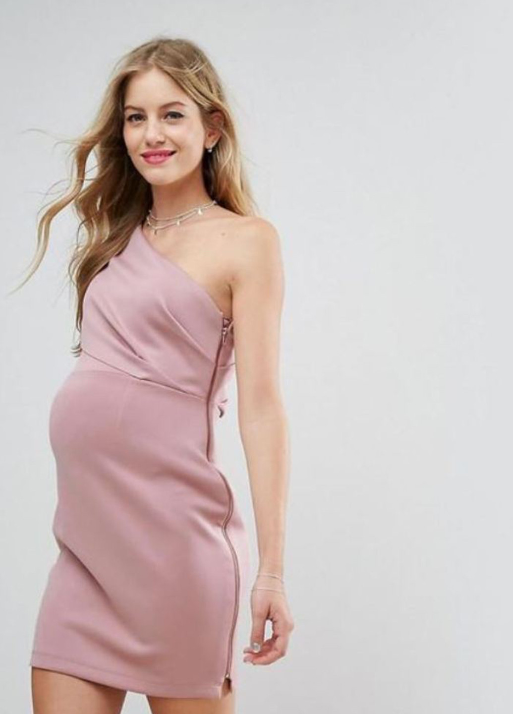 Пудровое коктейльное платье для беременных Asos однотонное