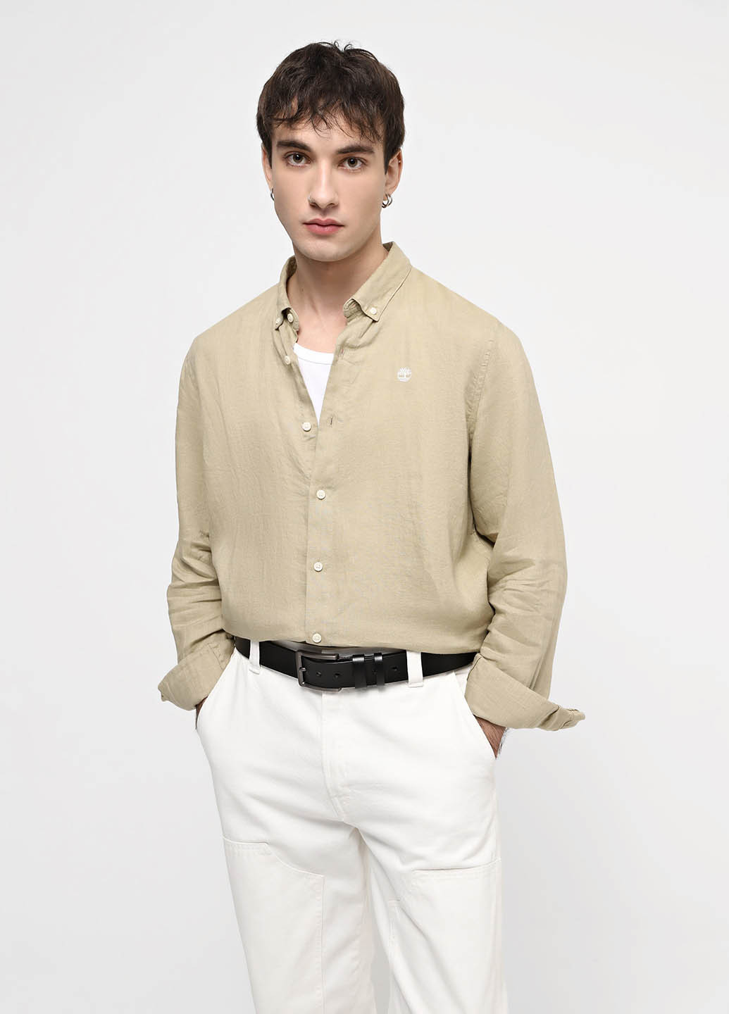 Бежевая кэжуал рубашка однотонная Timberland