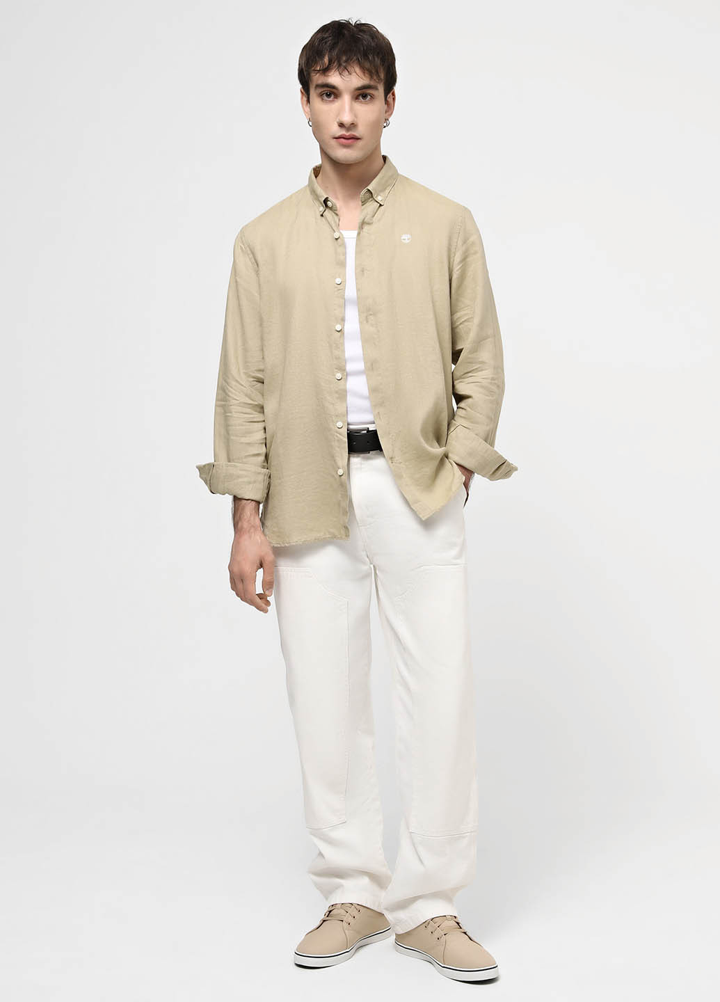 Бежевая кэжуал рубашка однотонная Timberland