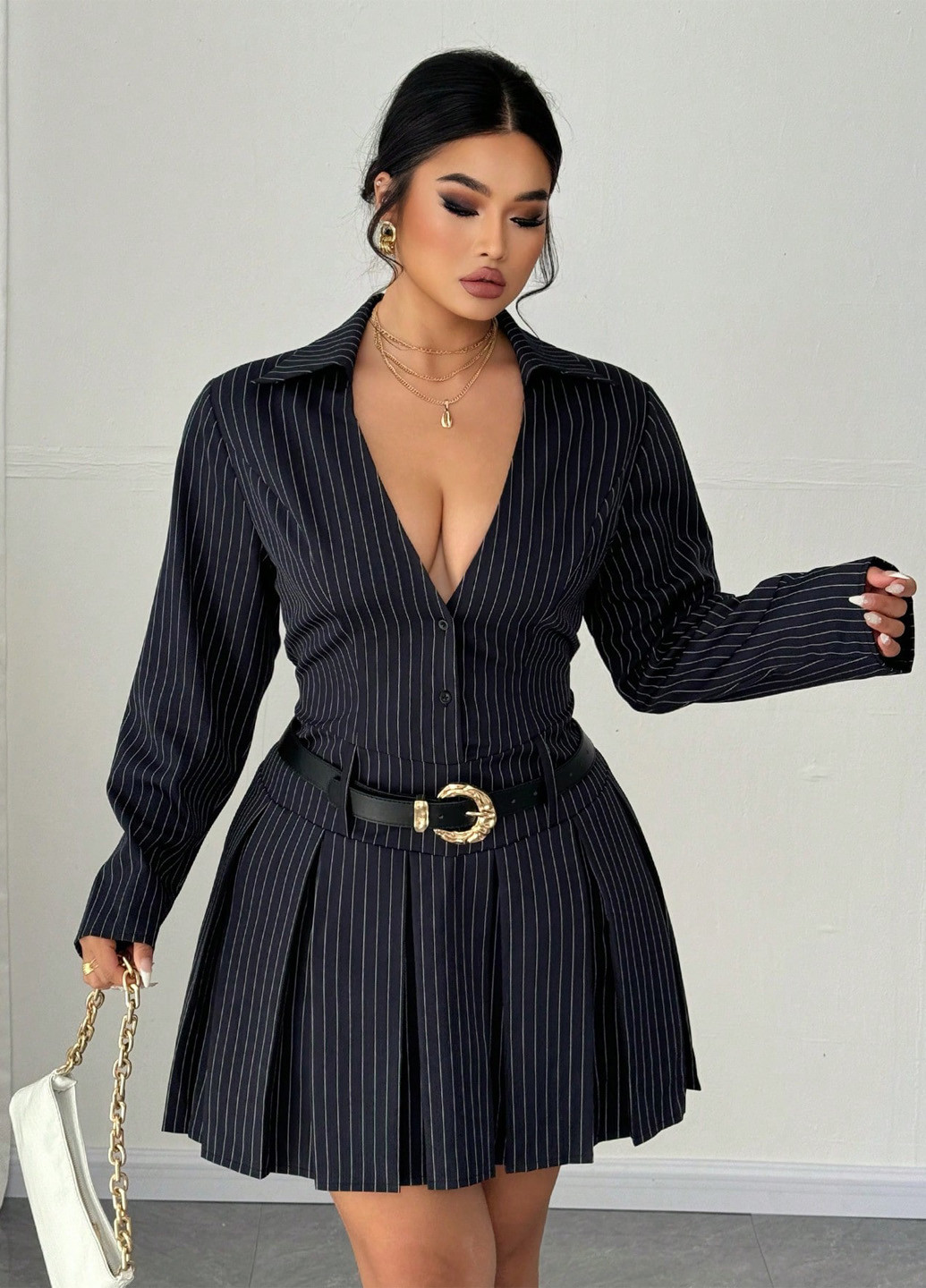 Темно-синее кэжуал платье SHEIN в полоску