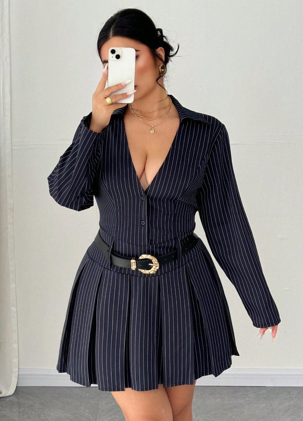 Темно-синее кэжуал платье SHEIN в полоску