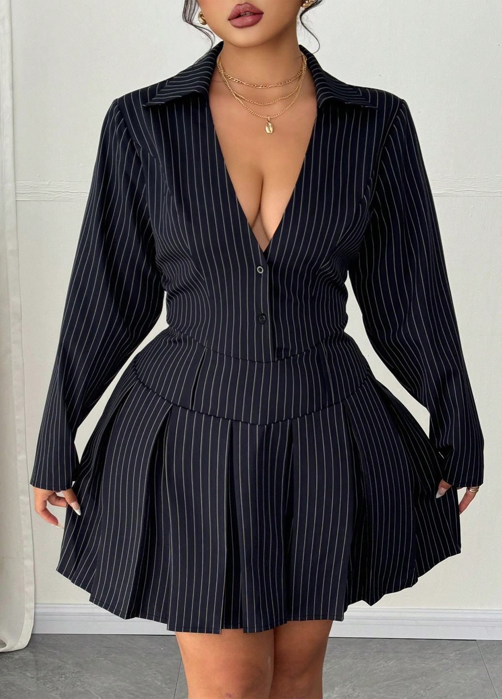 Темно-синее кэжуал платье SHEIN в полоску