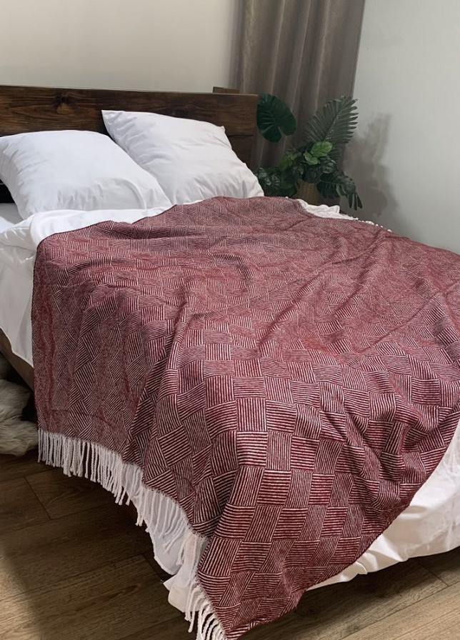 Плед хлопковый Валенсия Паркет 140х200 бело-бордовий Vladi (253996745)