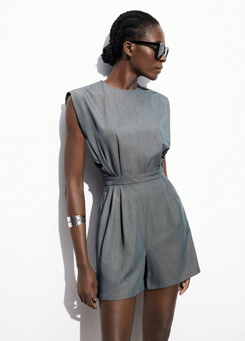 Комбінезон SHEIN комбінезон-шорти однотонний сірий кежуал поліестер, віскоза