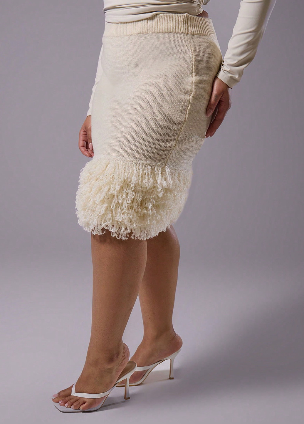Кремовая праздничный, кэжуал однотонная юбка SHEIN карандаш