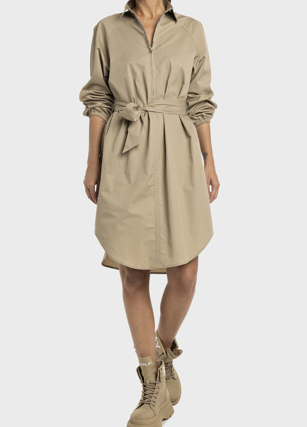 Бежевое кэжуал платье рубашка Replay однотонное
