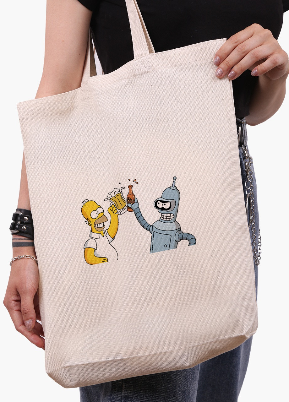 Эко сумка шоппер белая Футурама и Сипсоны (Futurama and The Simpsons) (9227-2037-WTD) Еко сумка шоппер біла 41*39*8 см MobiPrint (215977538)