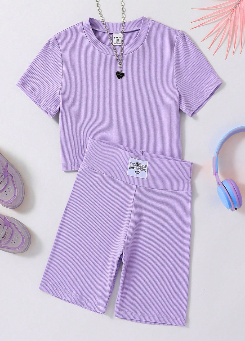 Сиреневый летний комплект (топ, шорты) SHEIN