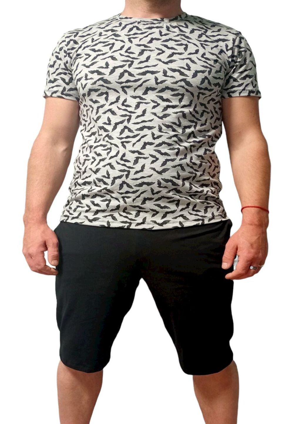 Серый мужской домашний комплект футболка + бриджи N.EL.