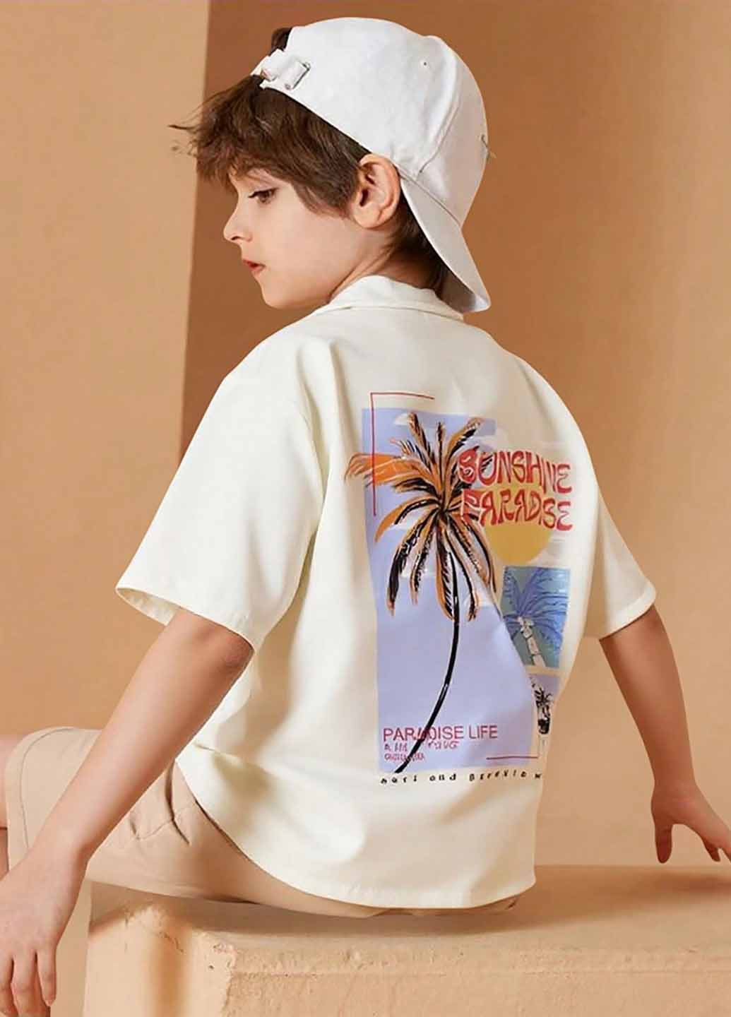 Бежевая кэжуал рубашка с надписями SHEIN