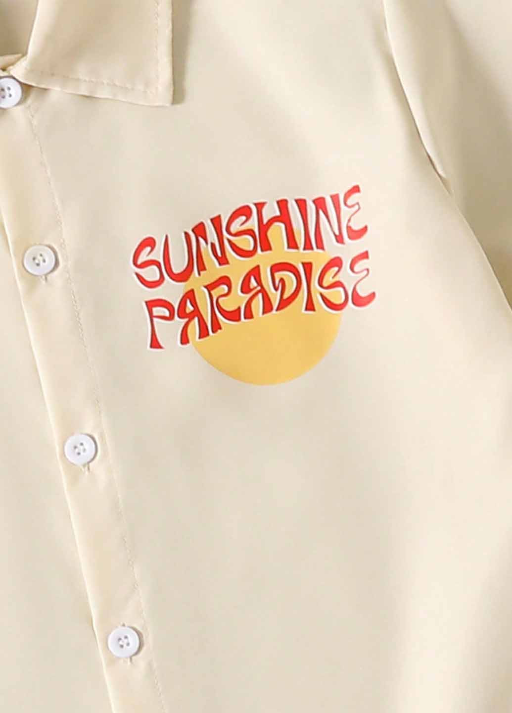 Бежевая кэжуал рубашка с надписями SHEIN