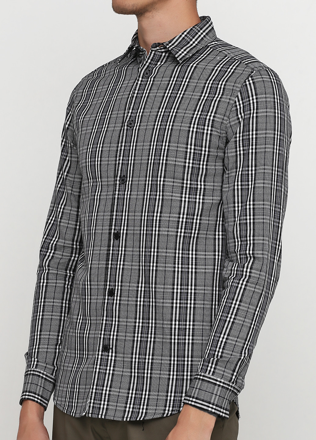Сорочка H&M клітинка чорно-біла кежуал бавовна