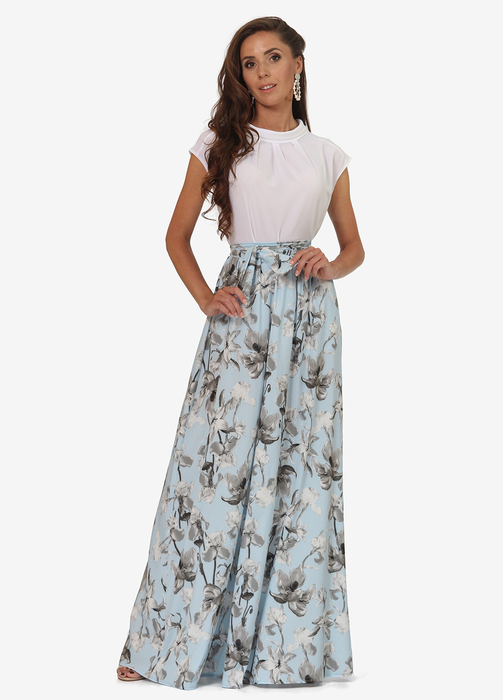 Светло-голубая кэжуал цветочной расцветки юбка Lila Kass а-силуэта (трапеция)