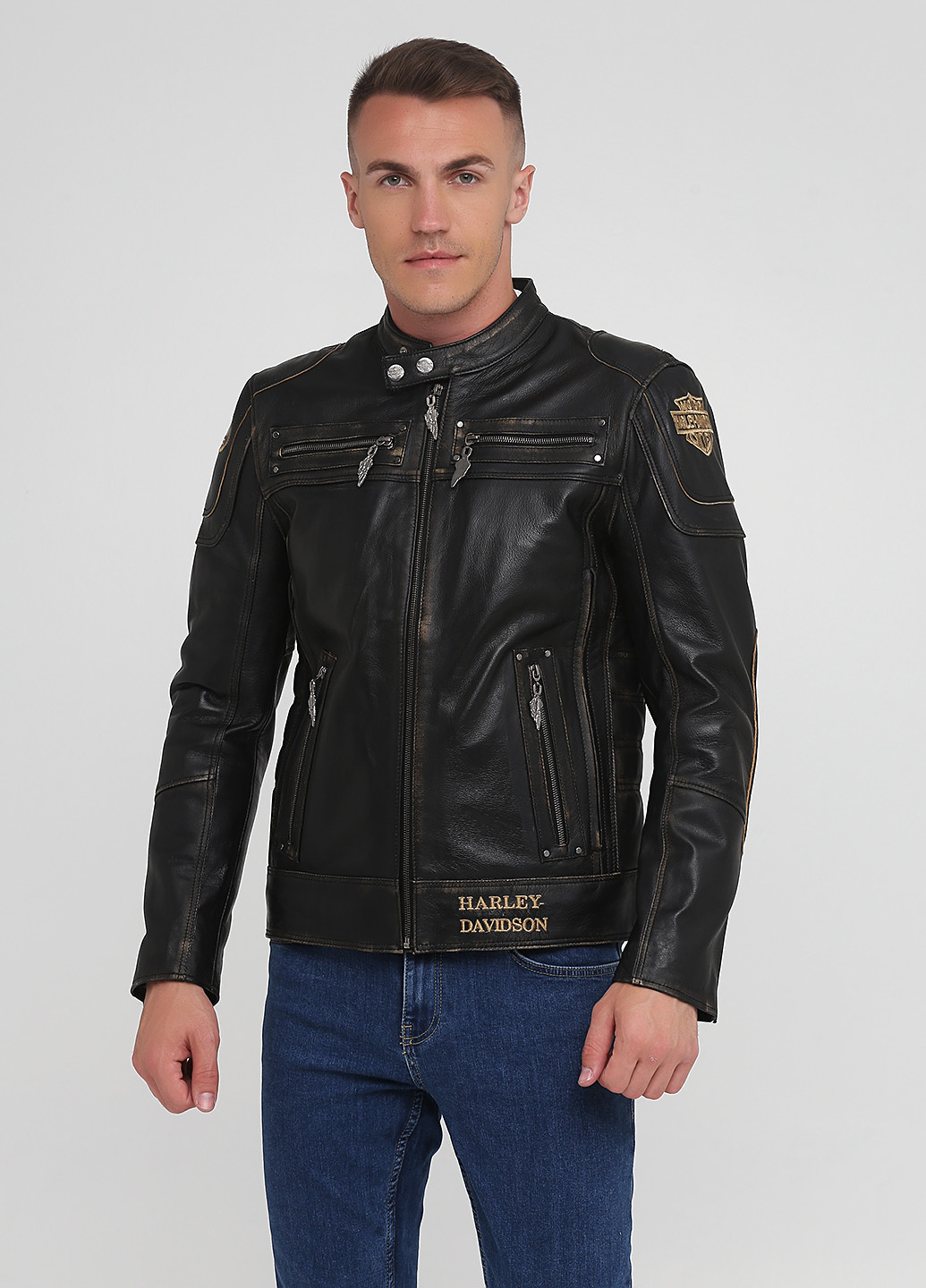 Черная демисезонная куртка кожаная Harley Davidson