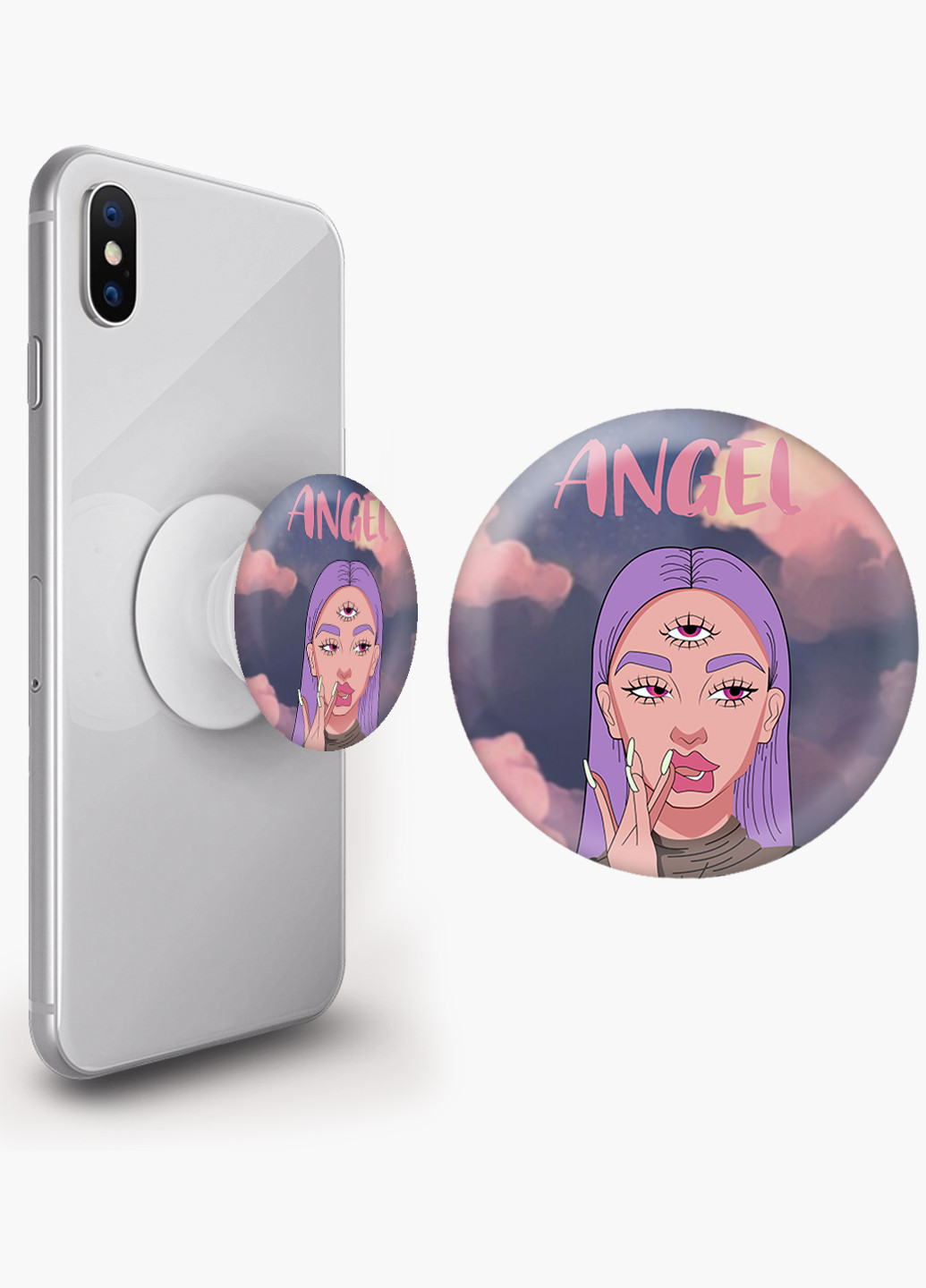 Попсокет (Popsockets) держатель для смартфона Ангел Диджитал Арт (Angel Digital art) (8754-1635) Черный MobiPrint (216836453)
