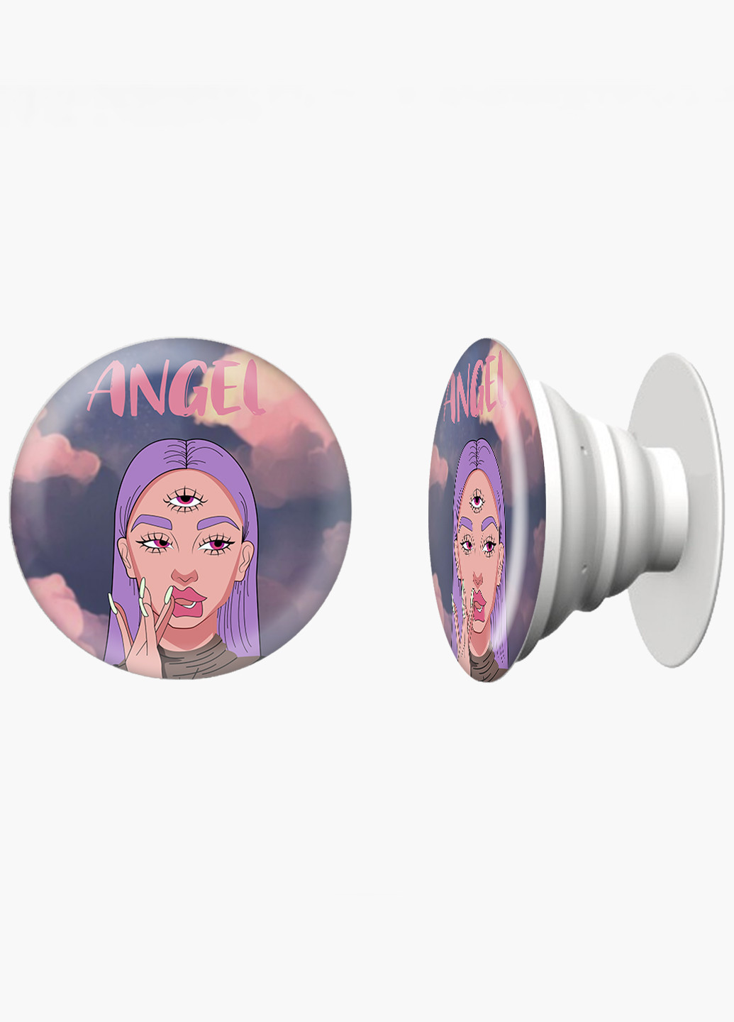 Попсокет (Popsockets) держатель для смартфона Ангел Диджитал Арт (Angel Digital art) (8754-1635) Черный MobiPrint (216836453)