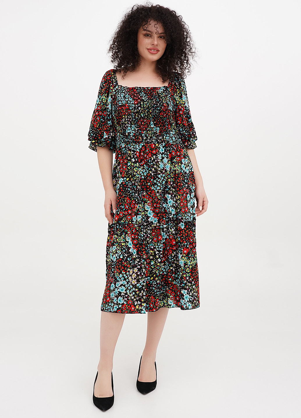 Комбинированное кэжуал платье а-силуэт Fashion с цветочным принтом