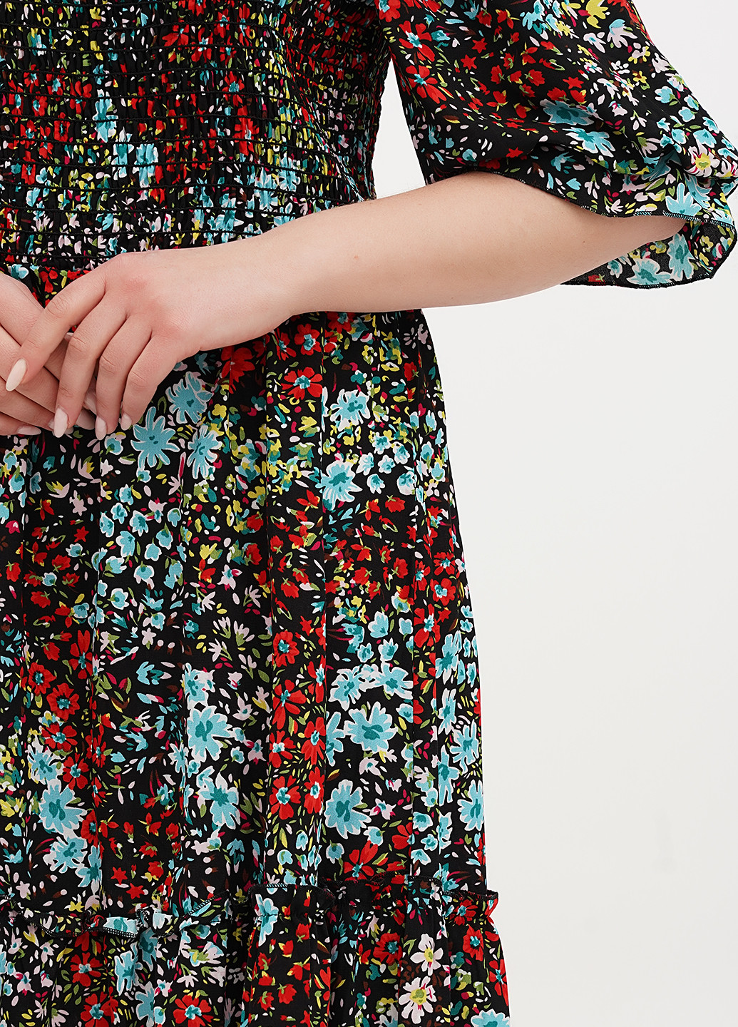 Комбинированное кэжуал платье а-силуэт Fashion с цветочным принтом