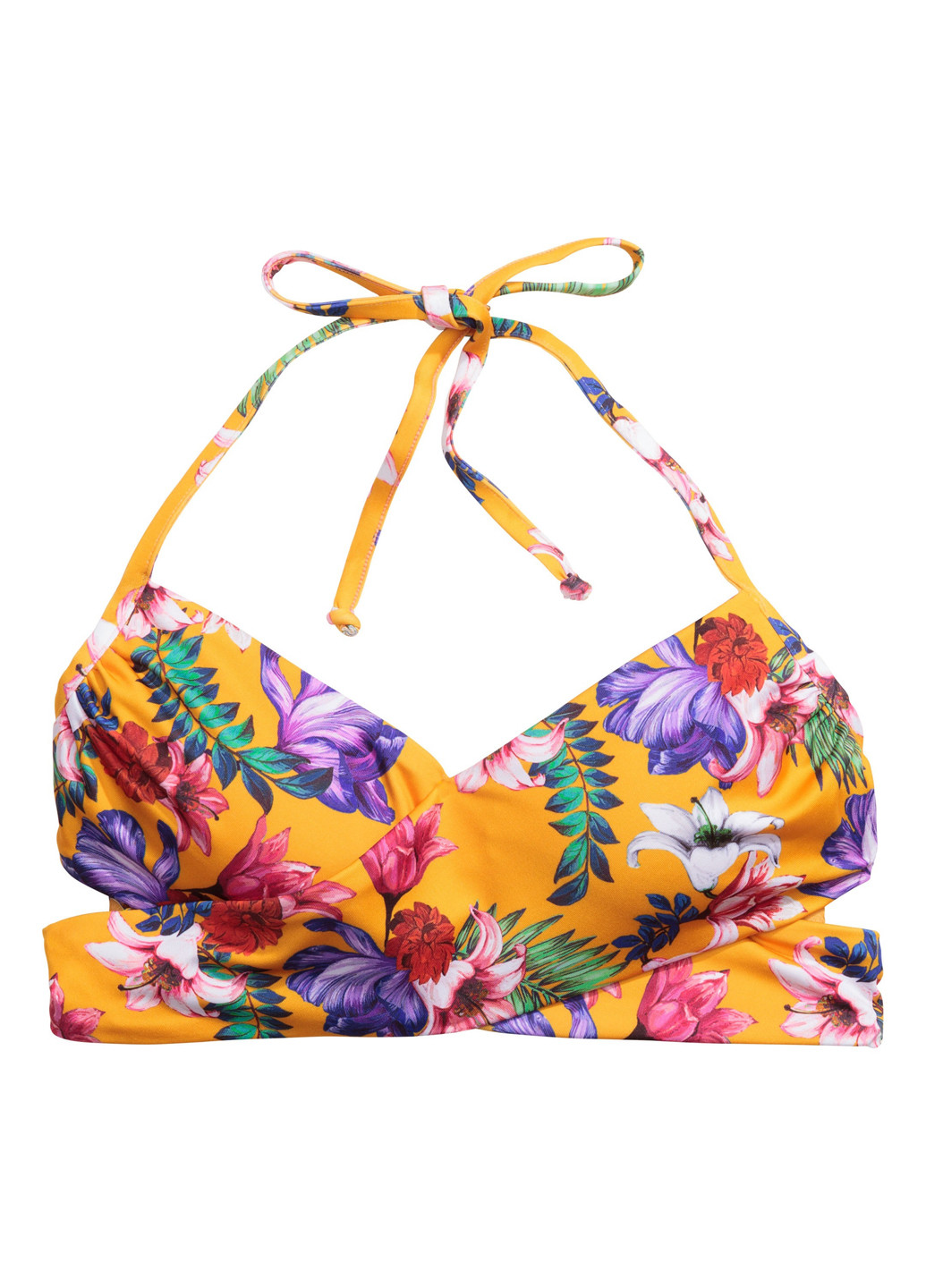 Купальный лиф H&M бикини цветочный жёлтый пляжный полиамид