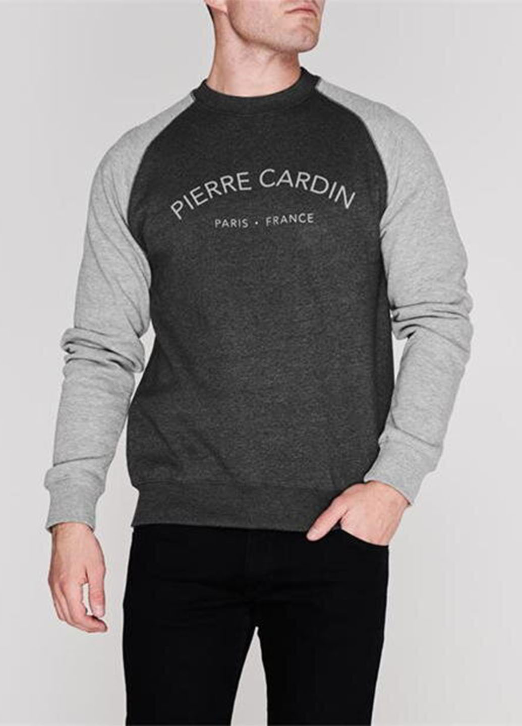 Свитшот Pierre Cardin - Прямой крой надпись серый кэжуал трикотаж, хлопок - (205946442)