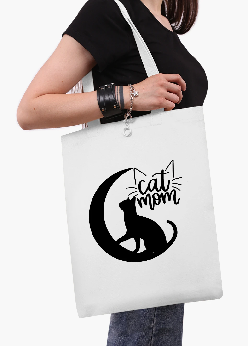 Эко сумка шоппер белая Cat Mom (9227-2845-WT2) Еко сумка шоппер біла 41*35 см MobiPrint (221682968)