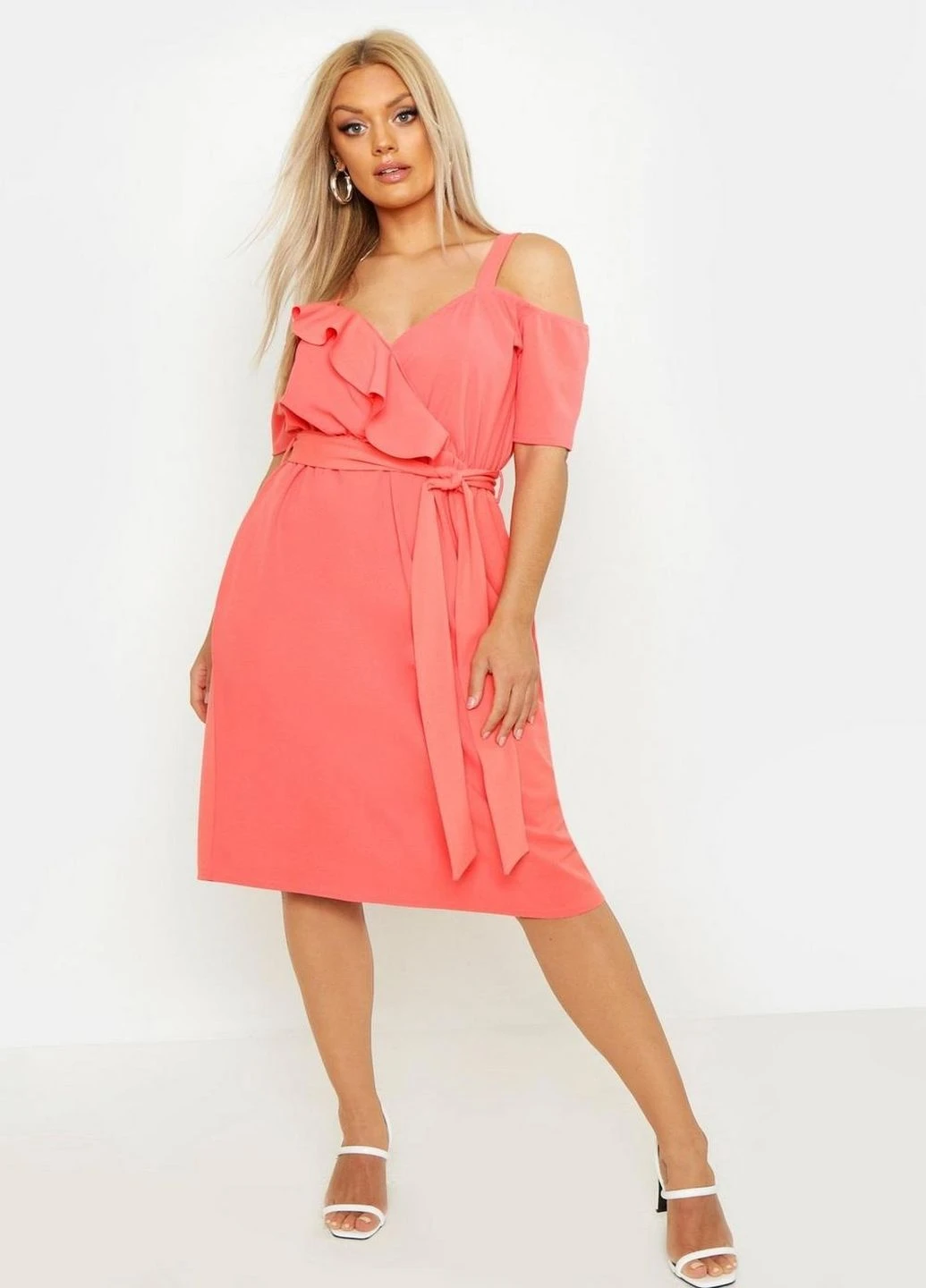 Коралловое кэжуал платье Boohoo однотонное