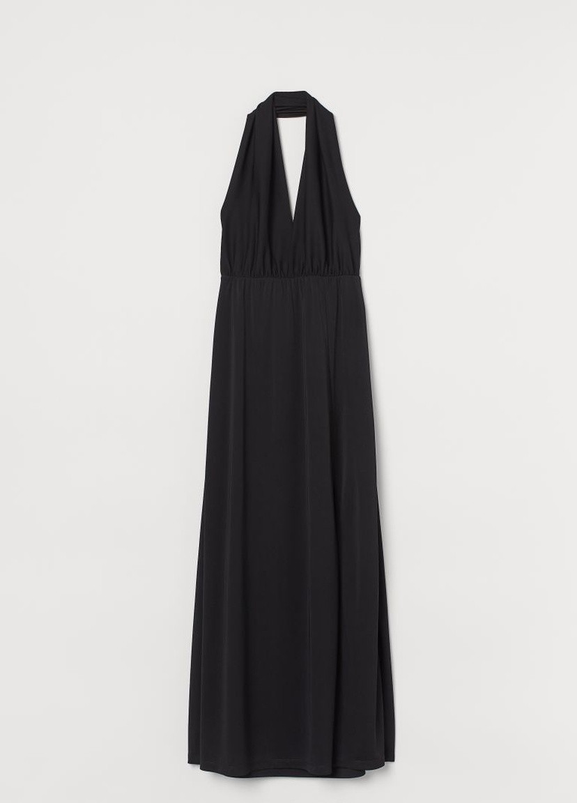 Черное кэжуал платье с открытой спиной H&M однотонное