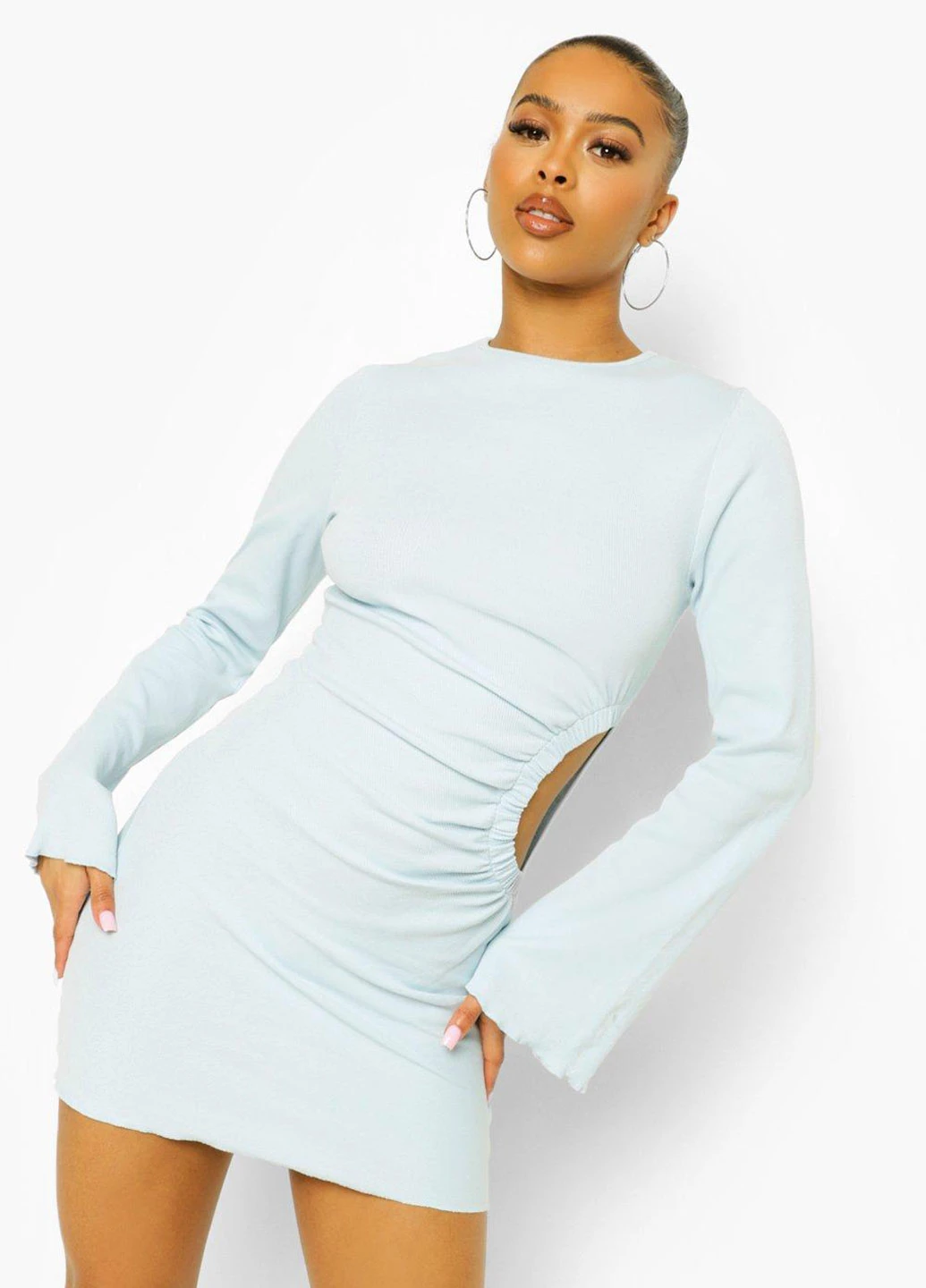 Светло-голубое кэжуал платье футляр Boohoo однотонное