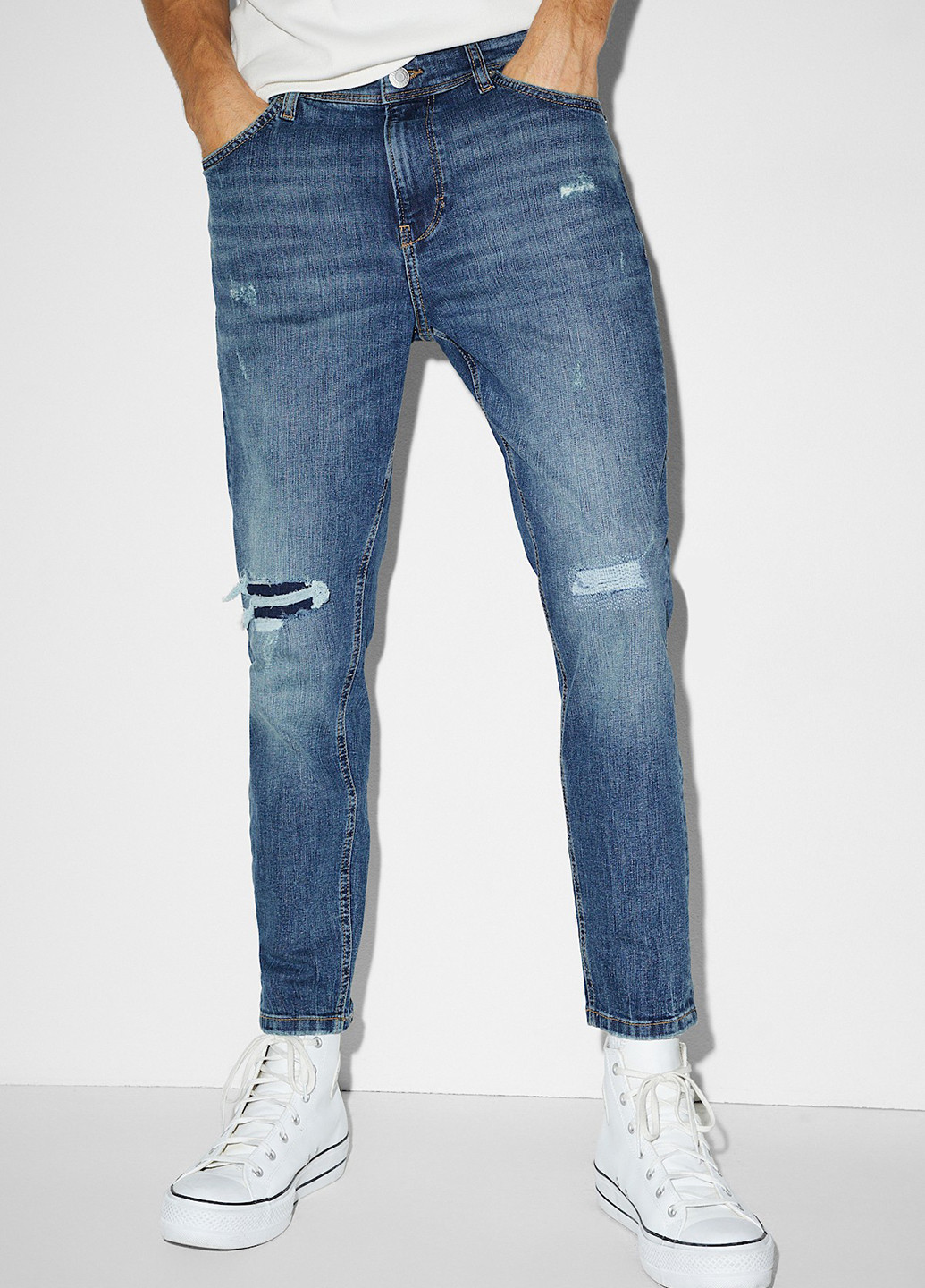 Синие демисезонные слим джинсы C&A