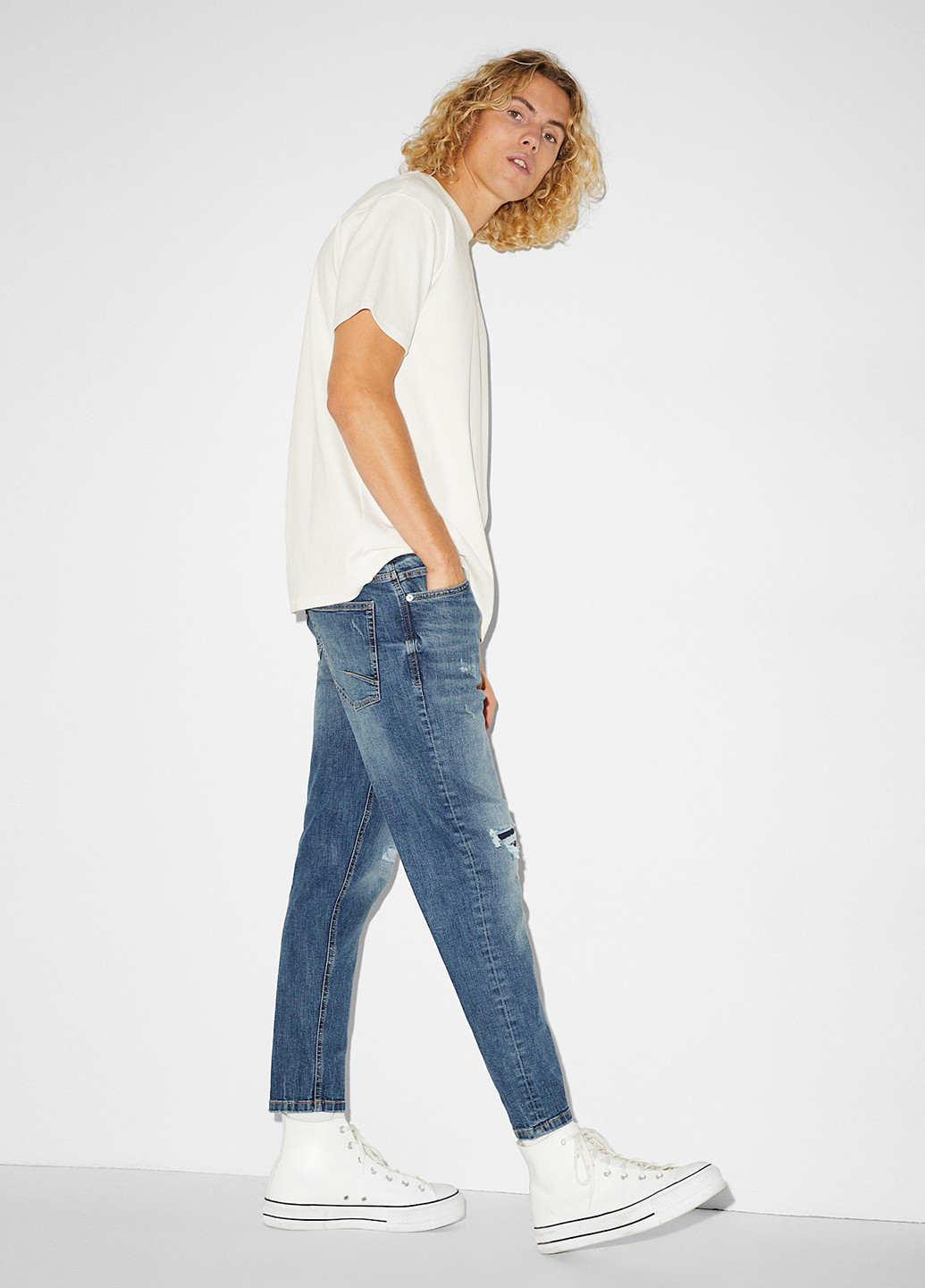 Синие демисезонные слим джинсы C&A