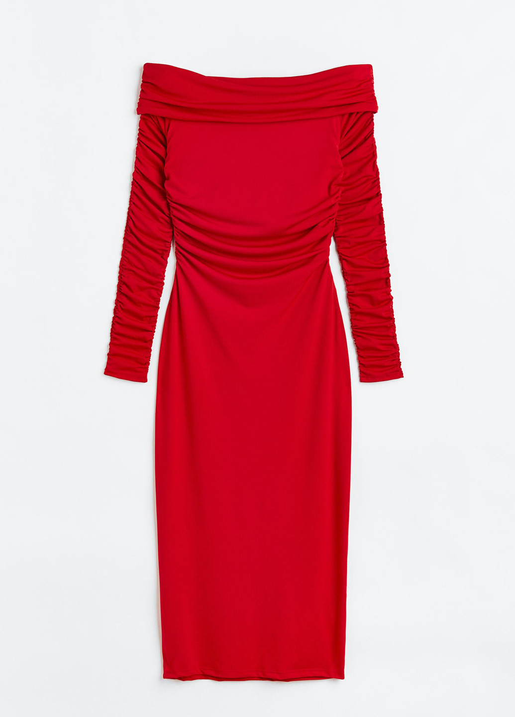 Красное кэжуал, вечернее, коктейльное платье с открытыми плечами H&M однотонное