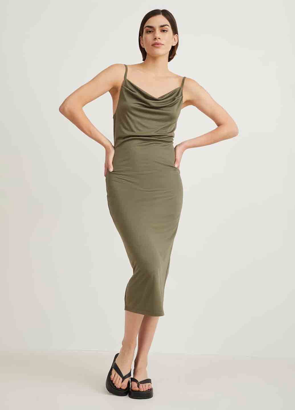 Оливковое кэжуал платье платье-комбинация C&A однотонное