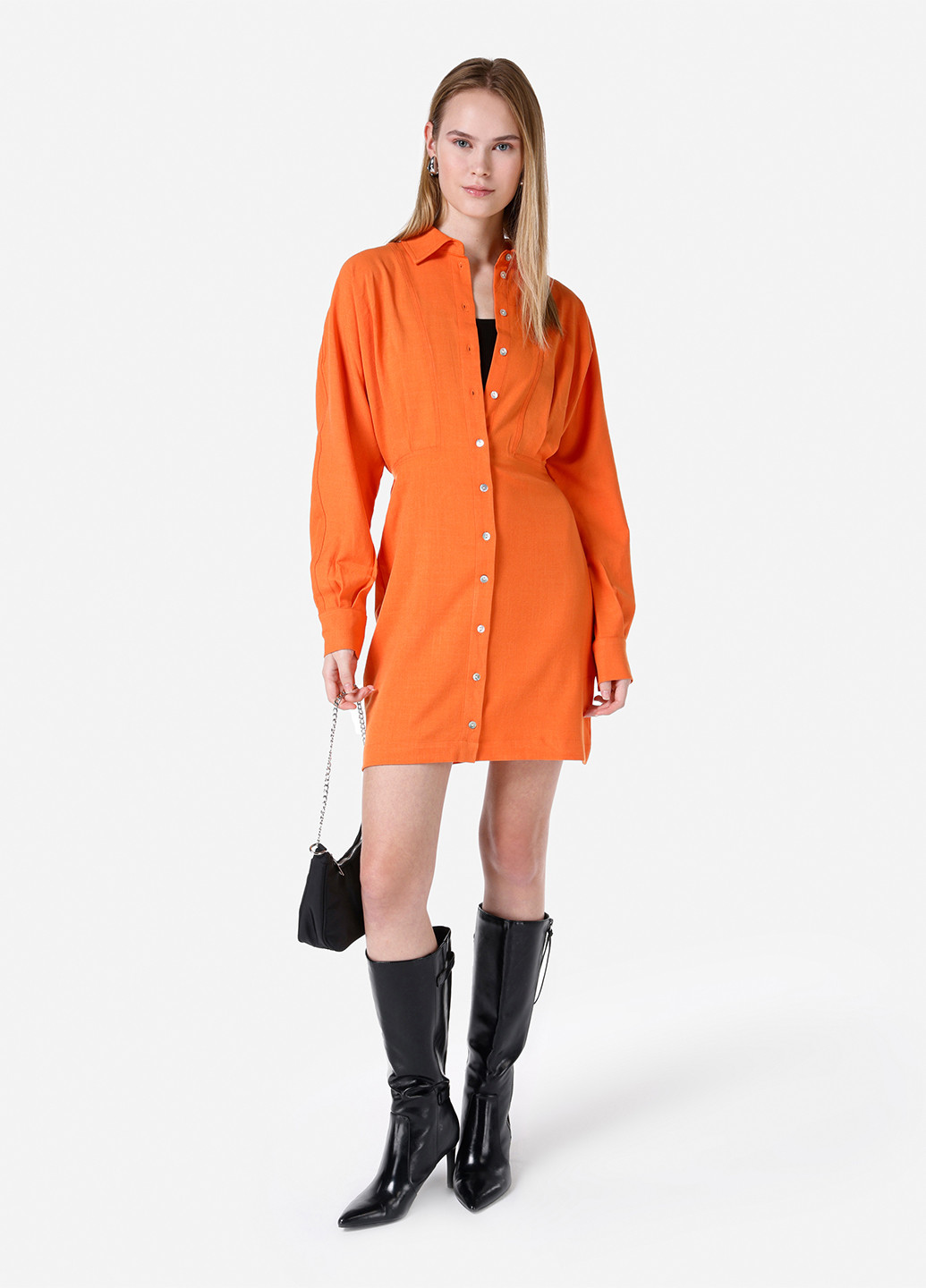 Оранжевое кэжуал платье рубашка Colin's однотонное