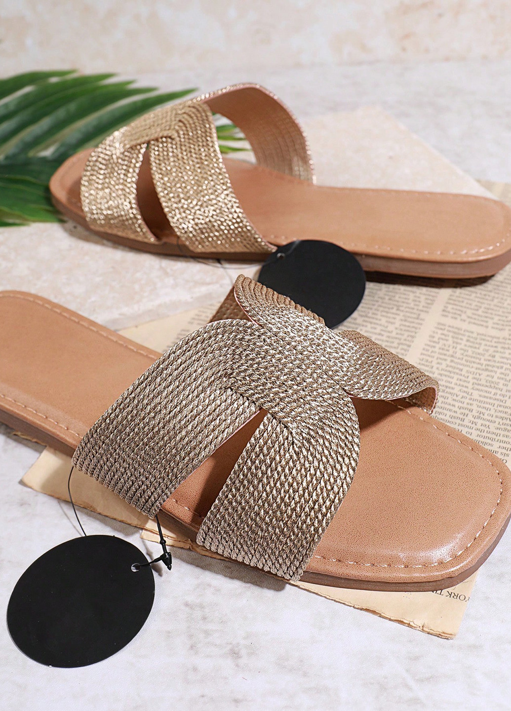 Светло-бежевые шлепанцы SHEIN плетение