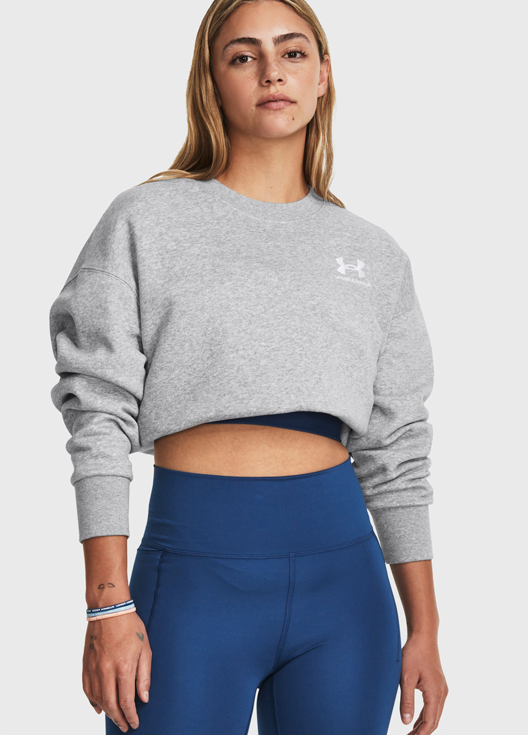 Свитшот Under Armour - Прямой крой меланж светло-серый спортивный трикотаж, хлопок - (263207491)