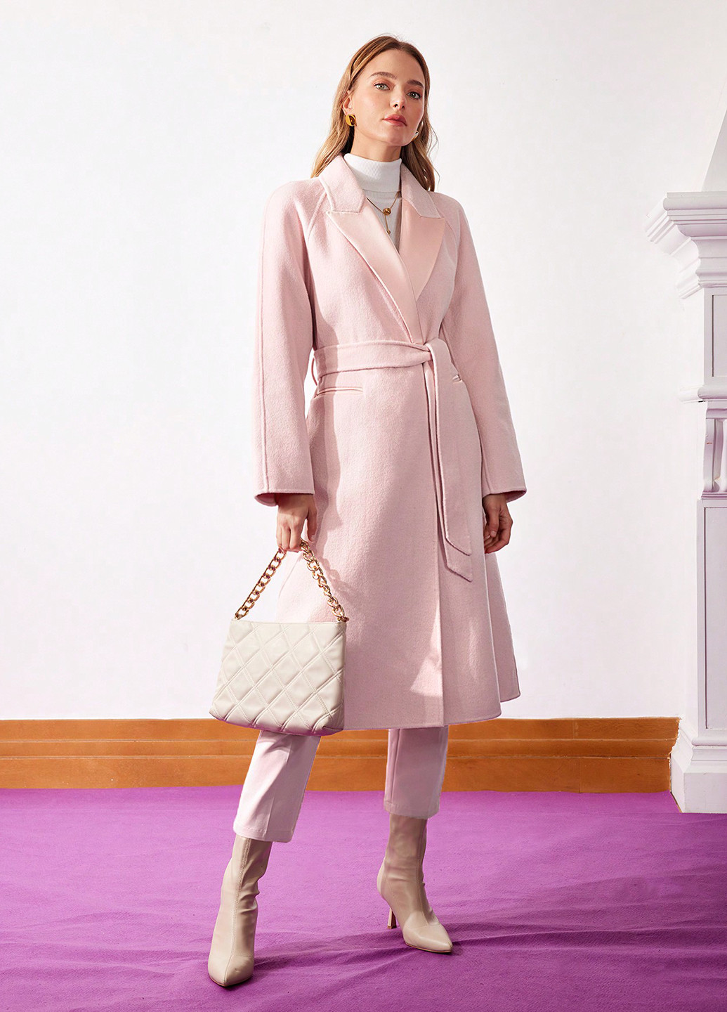 Світло-рожеве демісезонне Пальто SHEIN