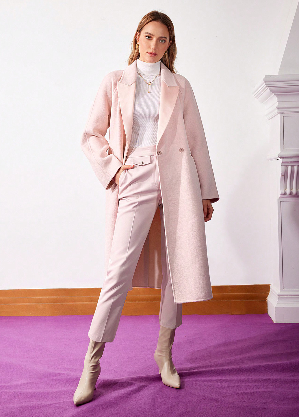 Світло-рожеве демісезонне Пальто SHEIN