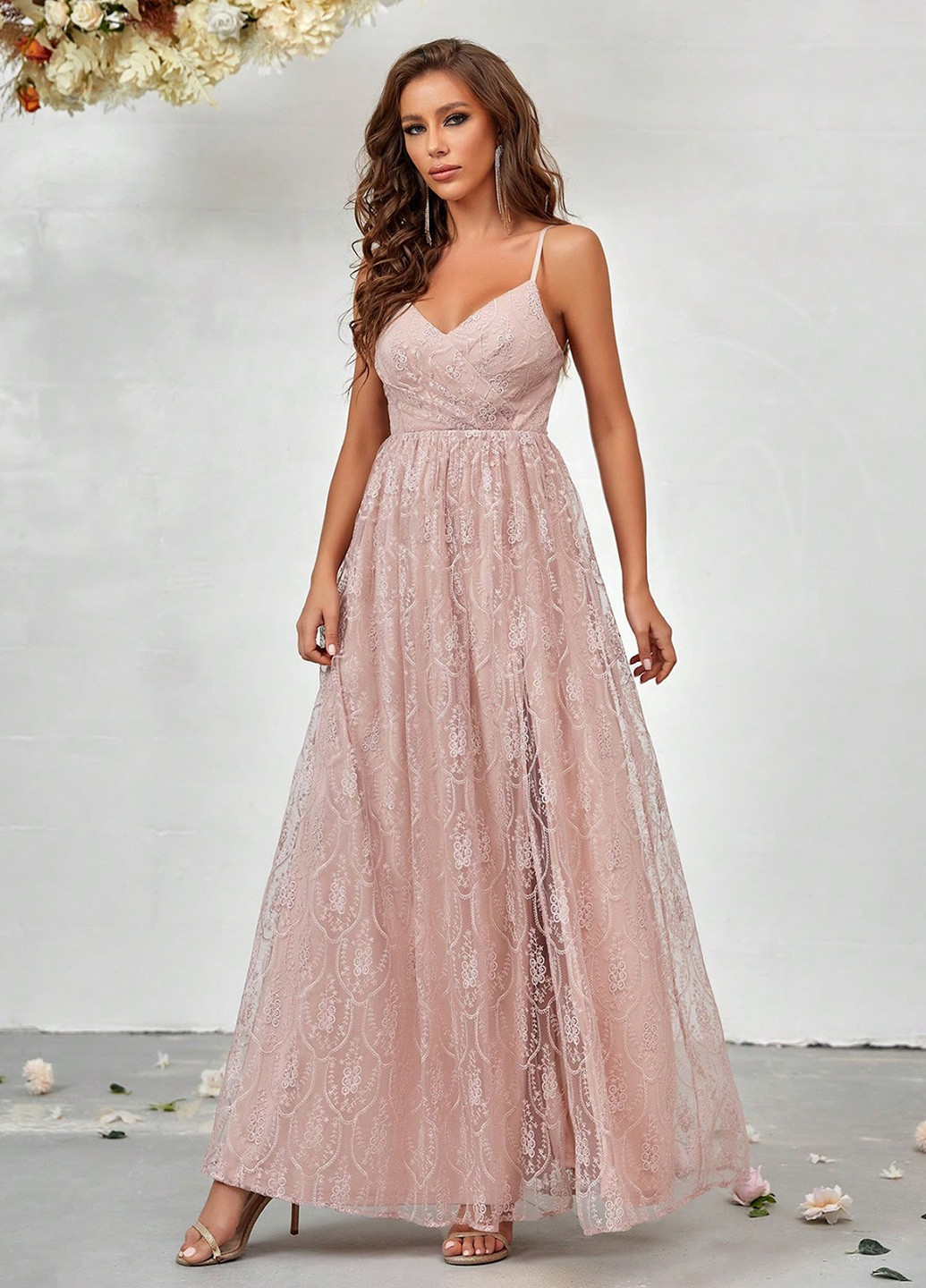 Светло-розовое вечернее платье а-силуэт SHEIN однотонное