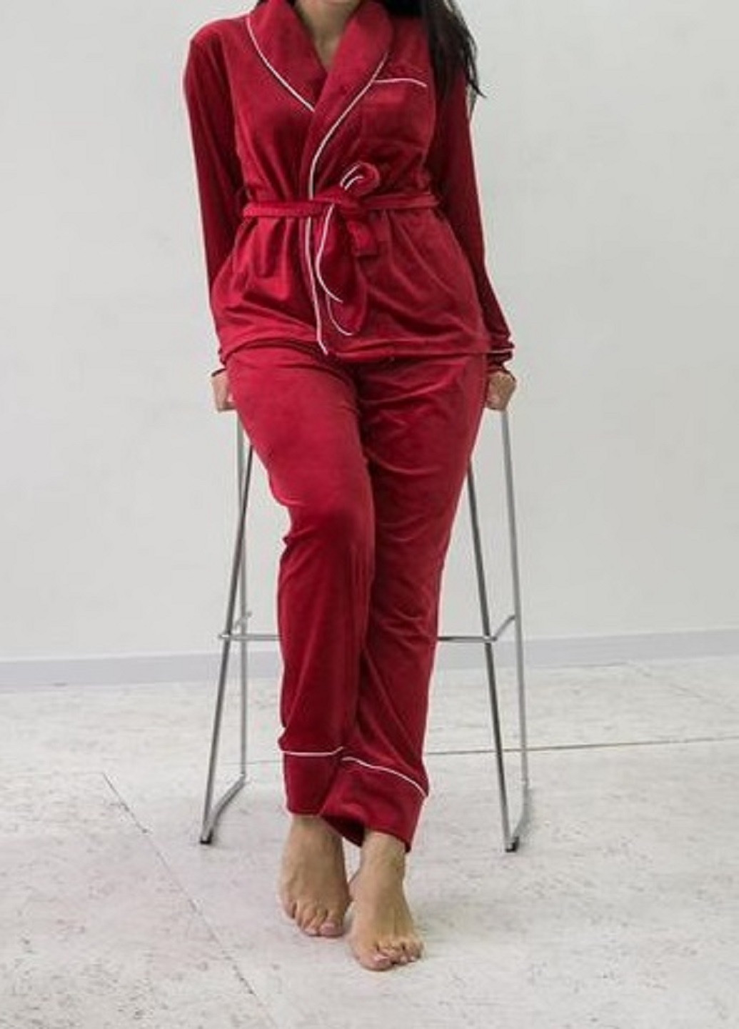 Темно-красная всесезон велюровая пижама - домашний костюм Fashion Club
