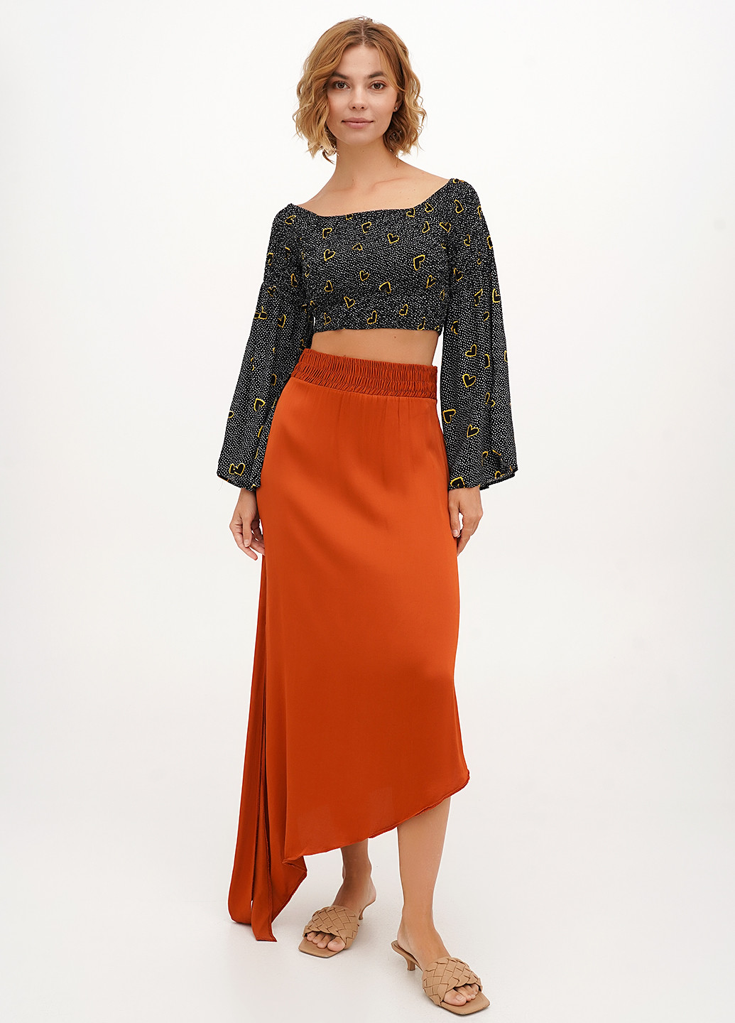 Оранжевая кэжуал однотонная юбка Vicolo а-силуэта (трапеция)