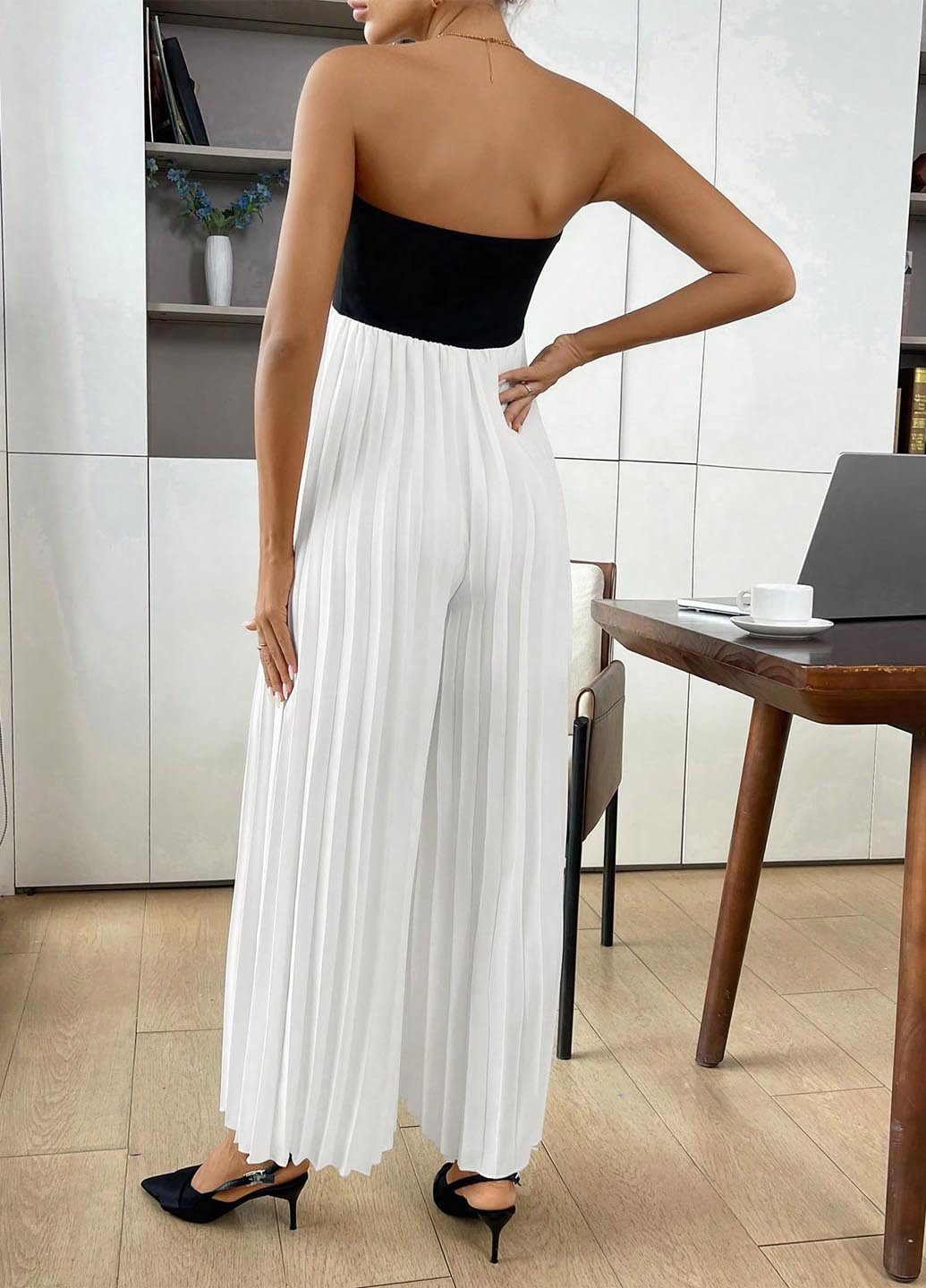 Комбинезон для беременных SHEIN комбинезон-брюки колор блок чёрно-белого праздничный, вечерний, кэжуал полиэстер