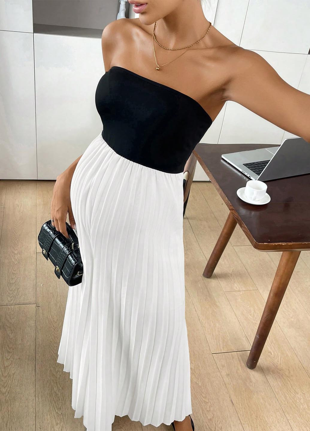 Комбинезон для беременных SHEIN комбинезон-брюки колор блок чёрно-белого праздничный, вечерний, кэжуал полиэстер