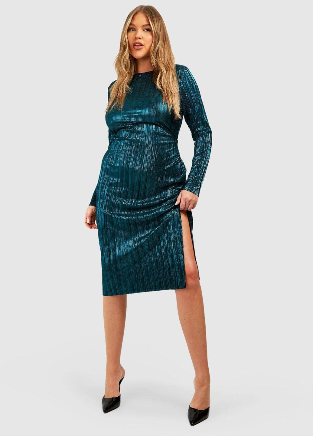 Темно-бирюзовое коктейльное платье футляр Boohoo однотонное