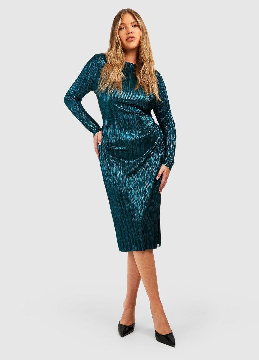 Темно-бирюзовое коктейльное платье футляр Boohoo однотонное