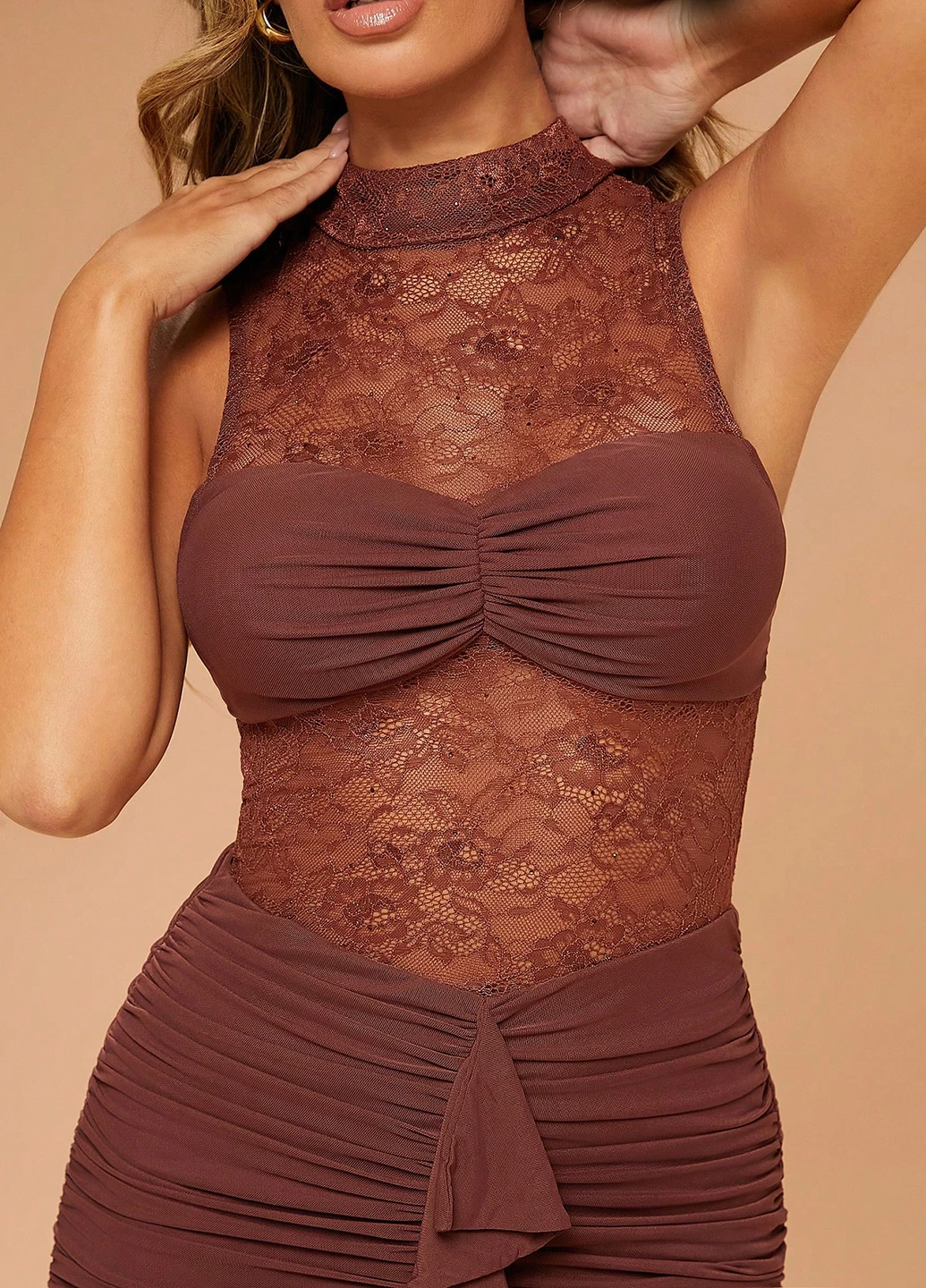 Коричневое коктейльное платье силуэтная SHEIN однотонное