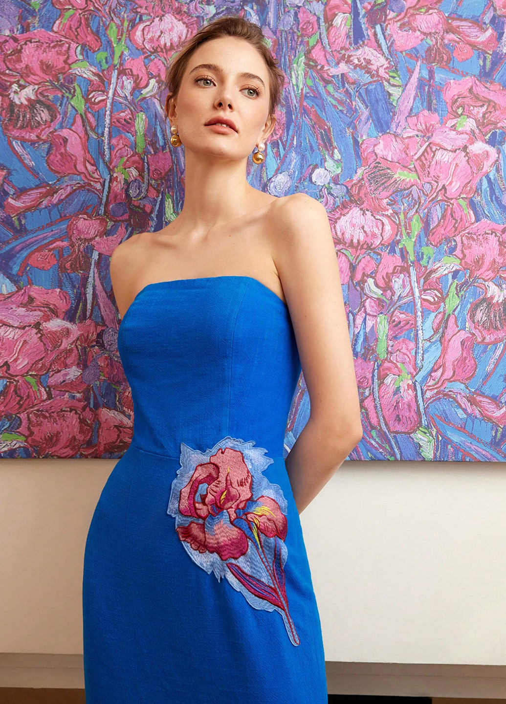 Синее кэжуал, коктейльное платье бандо SHEIN однотонное