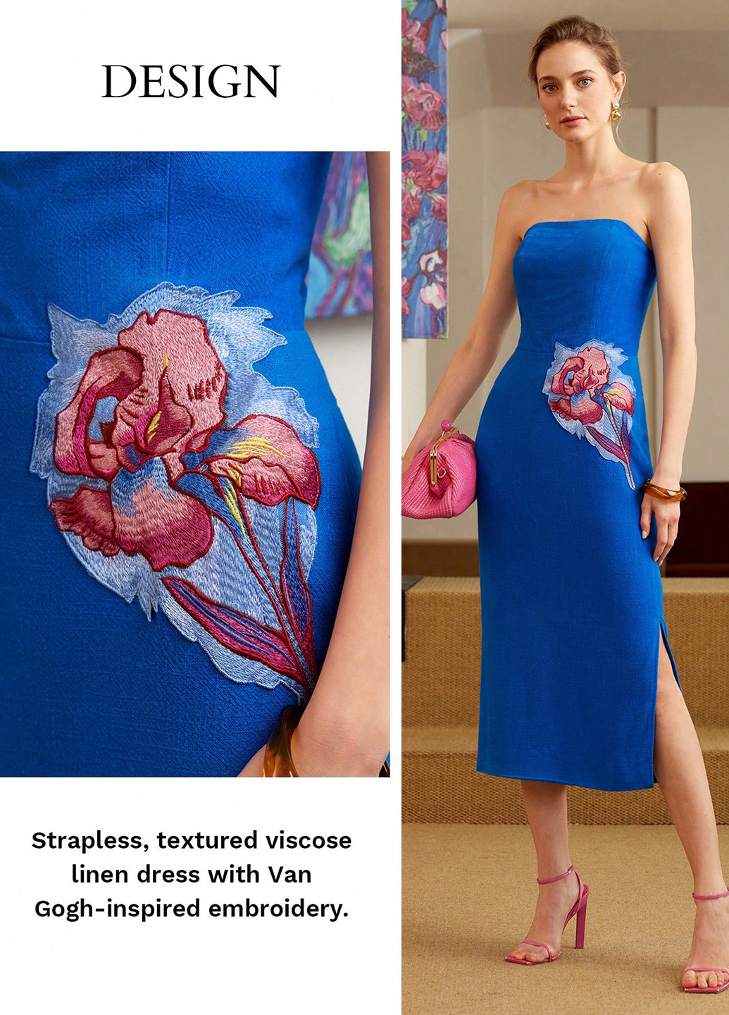 Синее кэжуал, коктейльное платье бандо SHEIN однотонное