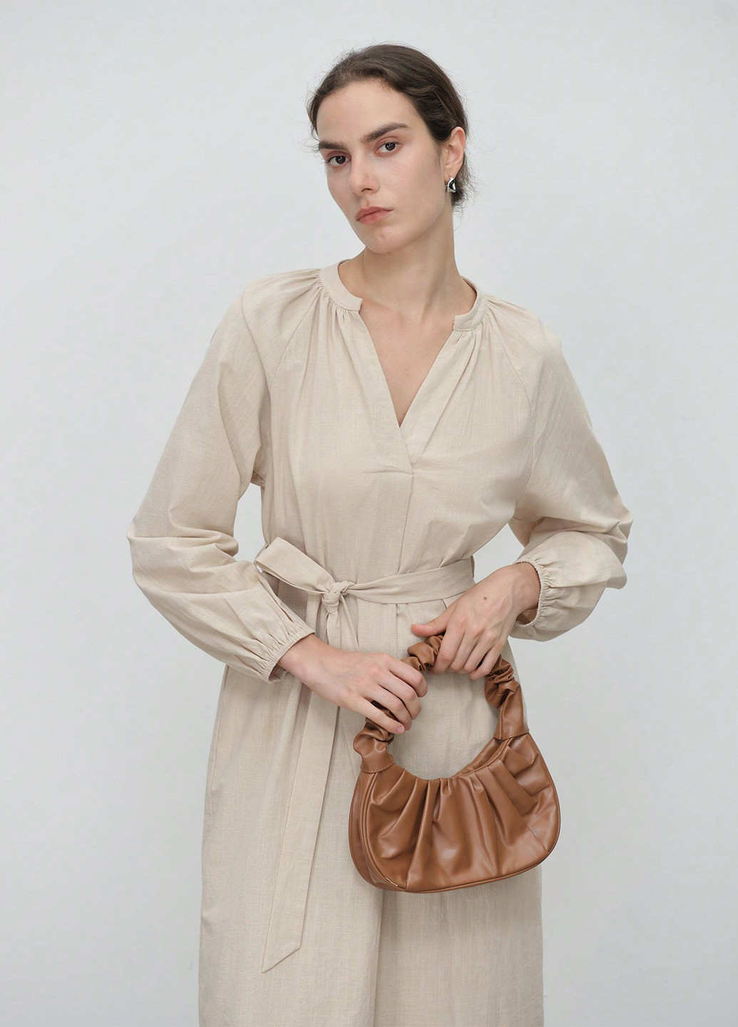 Кремовое кэжуал платье а-силуэт SHEIN однотонное