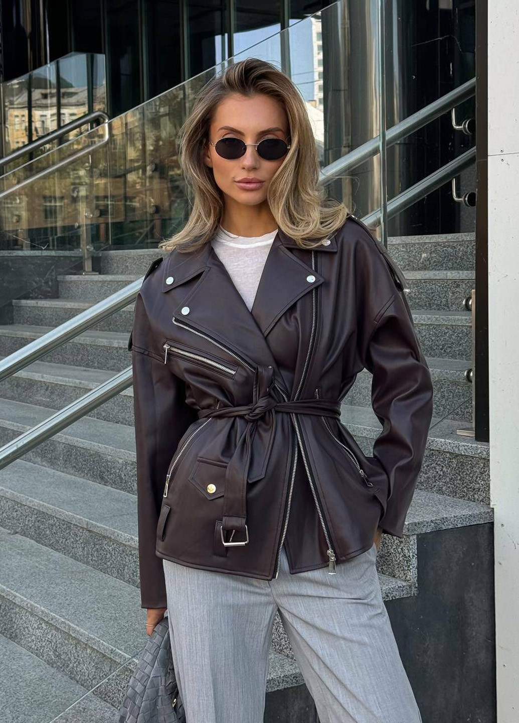 Темно-коричнева демісезонна куртка косуха No Brand