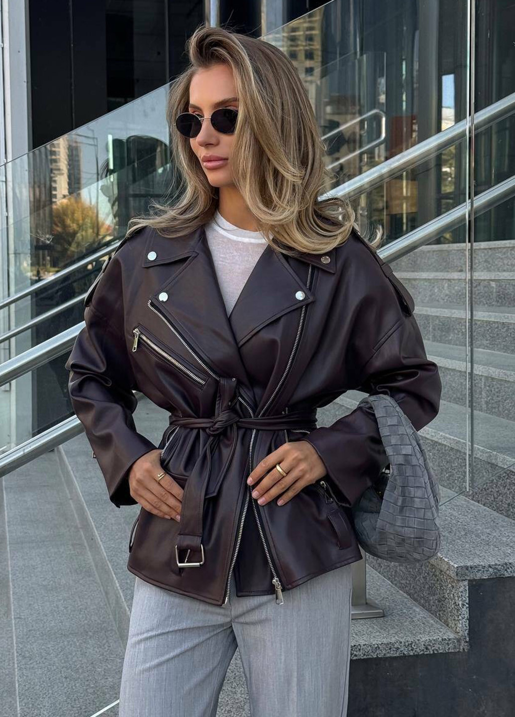 Темно-коричнева демісезонна куртка косуха No Brand